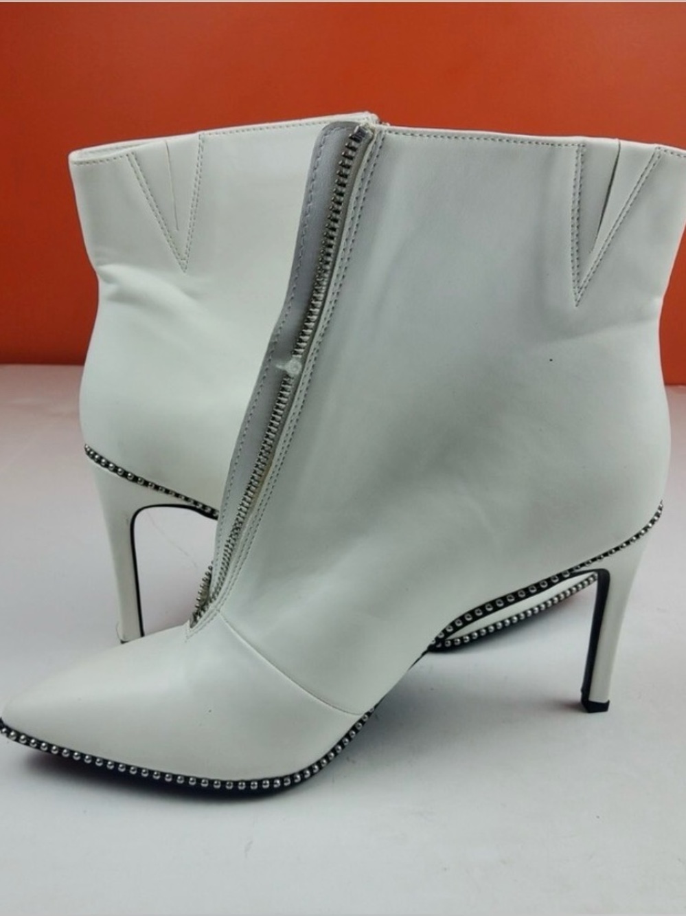 White Pointed Toe Studded Ankle Boots - Women